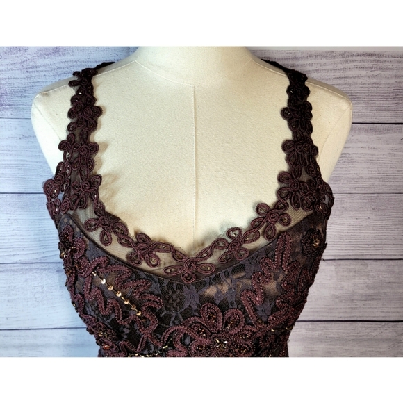 SUE WONG Nocturne Womens Evening Dress Size 4 Burgundy Lace Embroidered Beaded - Picture 2 of 16